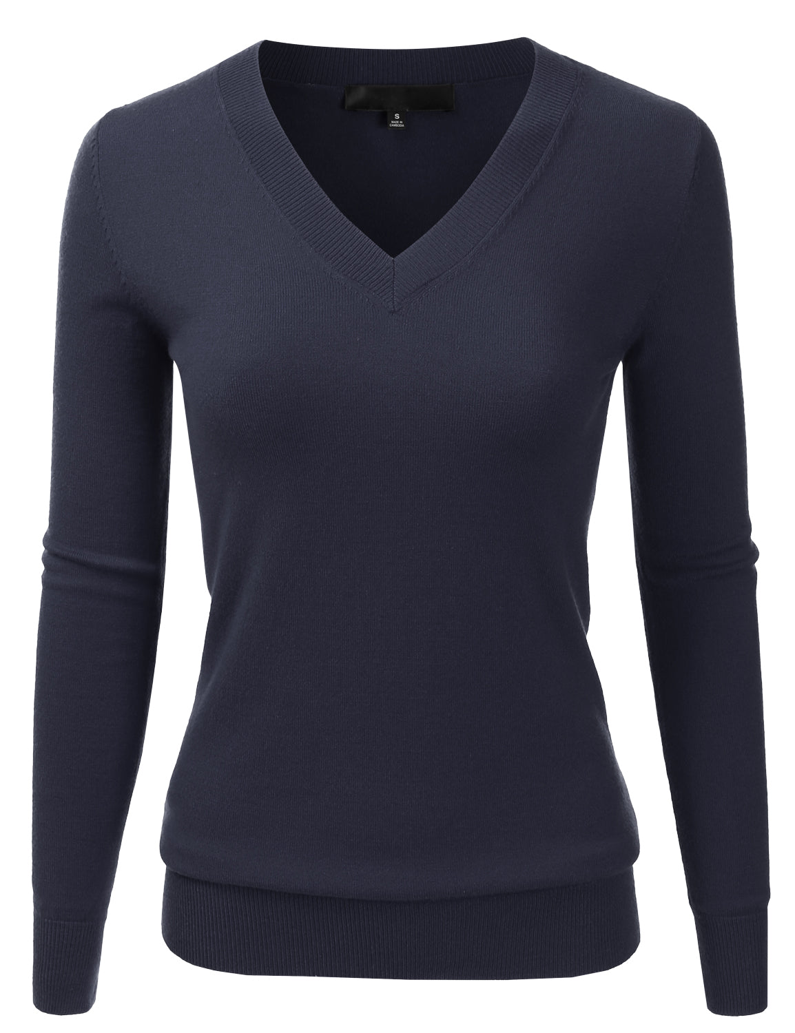 Women's Long Sleeve V-Neck Slim Fit Pullover Soft Knit Top Sweater (S-XL)