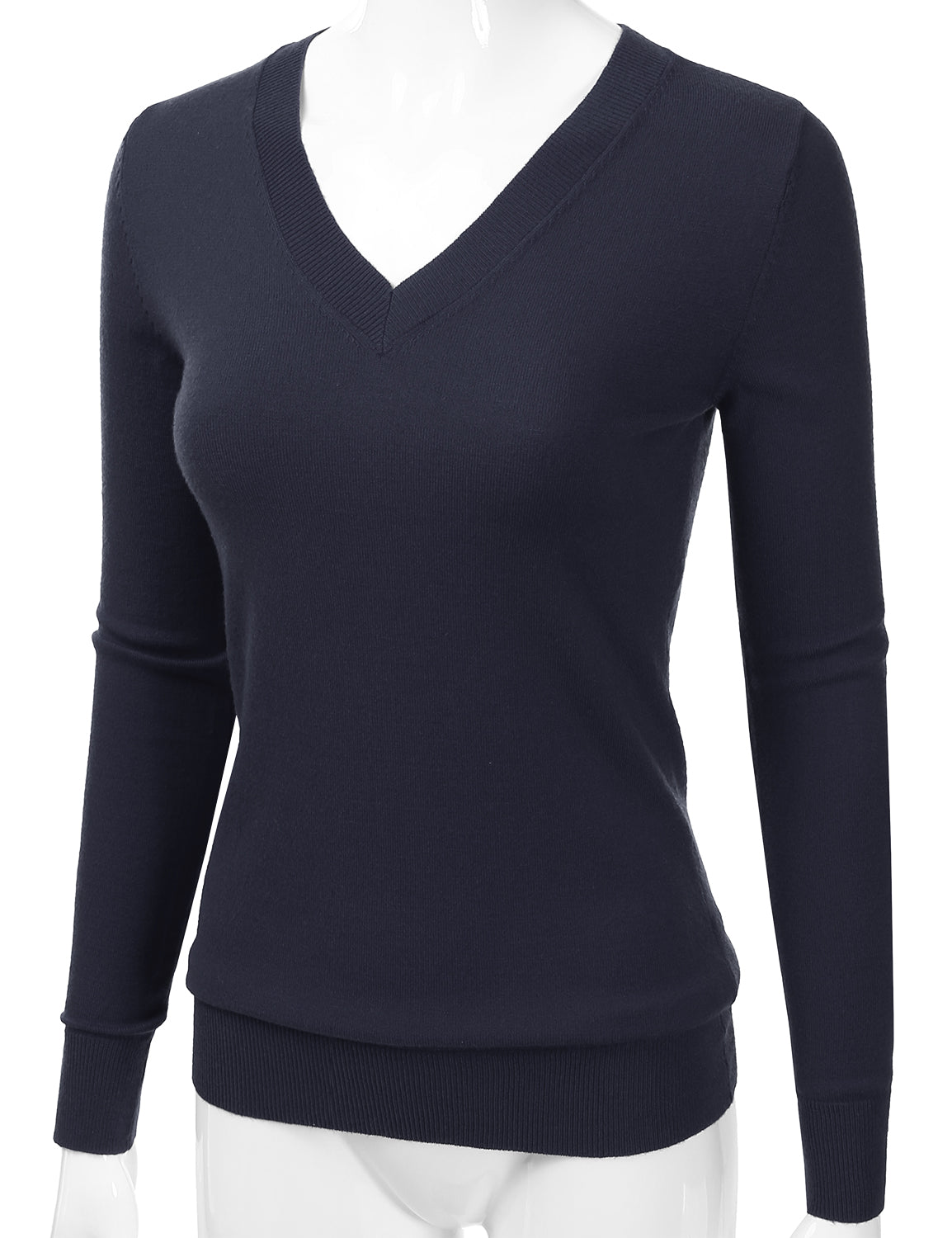 Women's Long Sleeve V-Neck Slim Fit Pullover Soft Knit Top Sweater (S-XL)