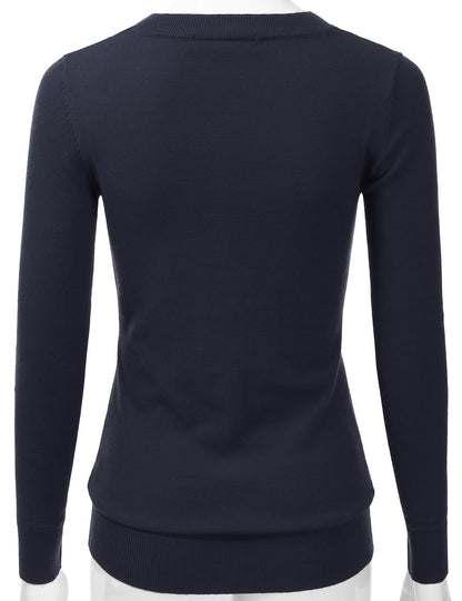 Women's Long Sleeve V-Neck Slim Fit Pullover Soft Knit Top Sweater (S-XL)