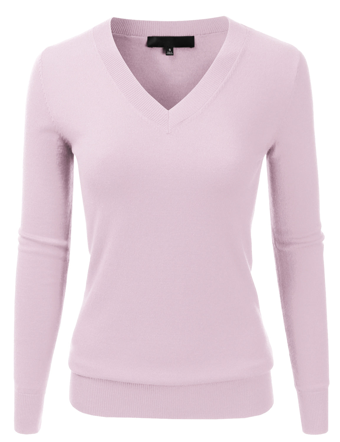 Women's Long Sleeve V-Neck Slim Fit Pullover Soft Knit Top Sweater (S-XL)