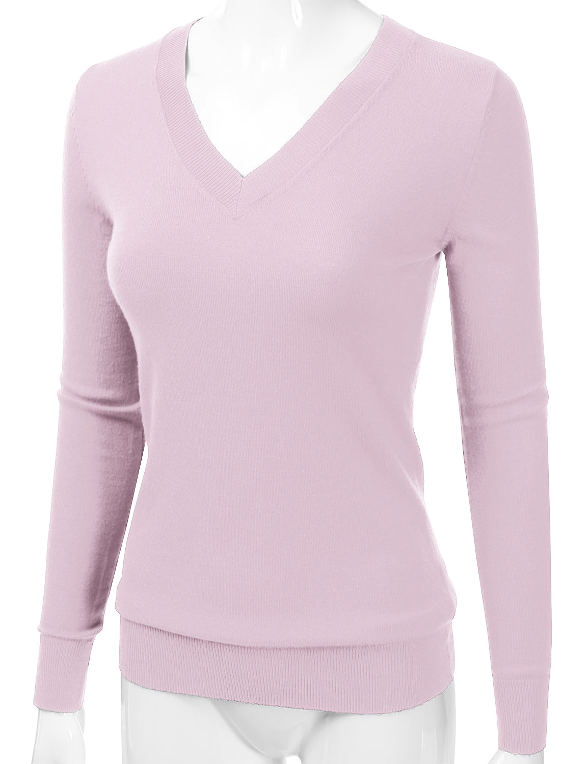 Women's Long Sleeve V-Neck Slim Fit Pullover Soft Knit Top Sweater (S-XL)