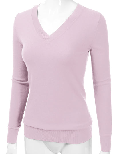 Women's Long Sleeve V-Neck Slim Fit Pullover Soft Knit Top Sweater (S-XL)