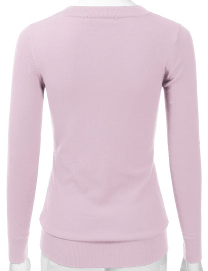 Women's Long Sleeve V-Neck Slim Fit Pullover Soft Knit Top Sweater (S-XL)