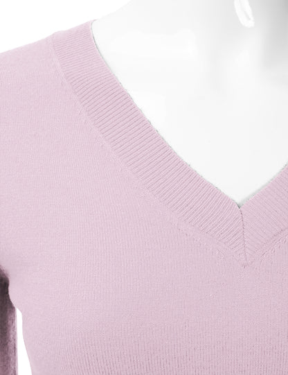 Women's Long Sleeve V-Neck Slim Fit Pullover Soft Knit Top Sweater (S-XL)