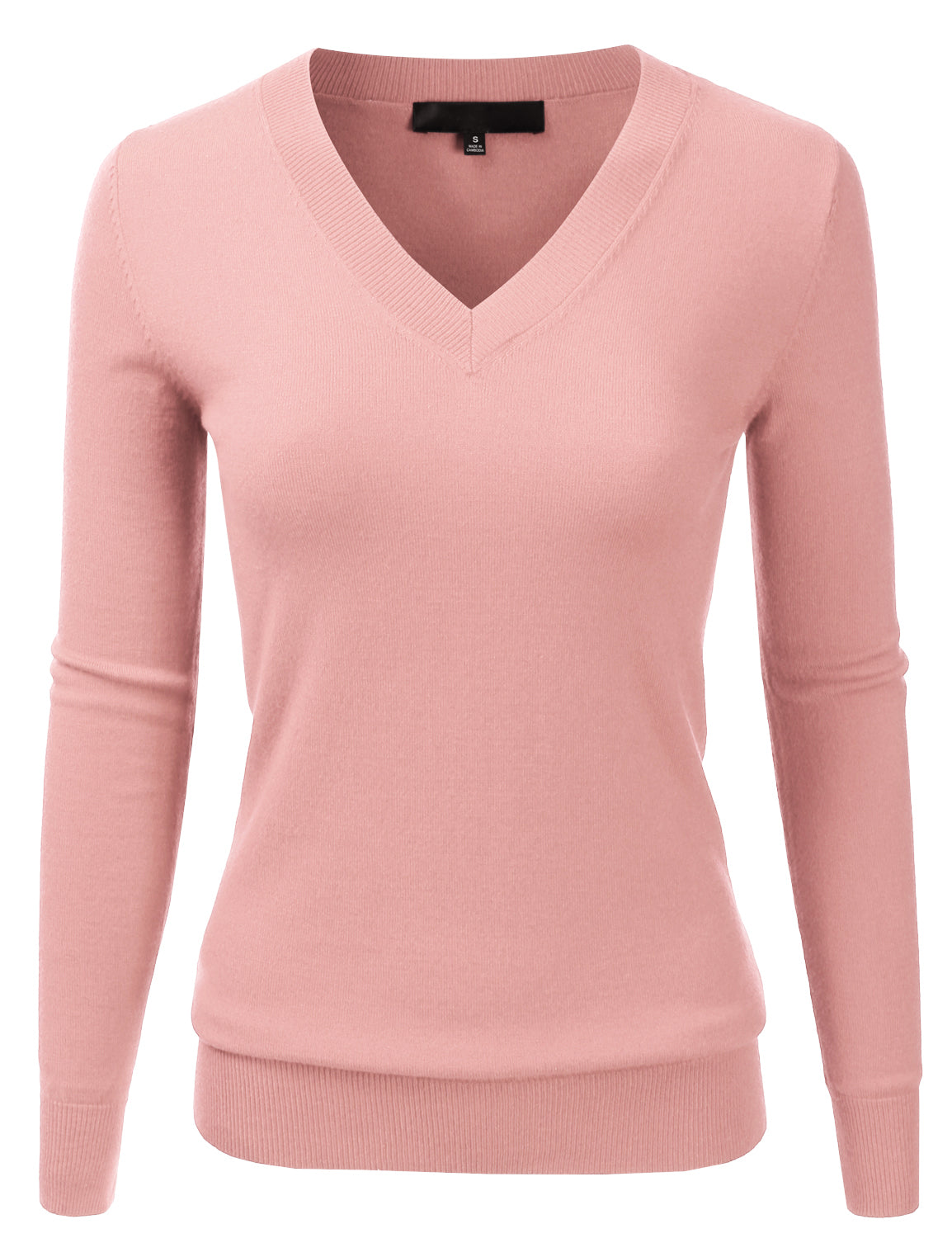 Women's Long Sleeve V-Neck Slim Fit Pullover Soft Knit Top Sweater (S-XL)