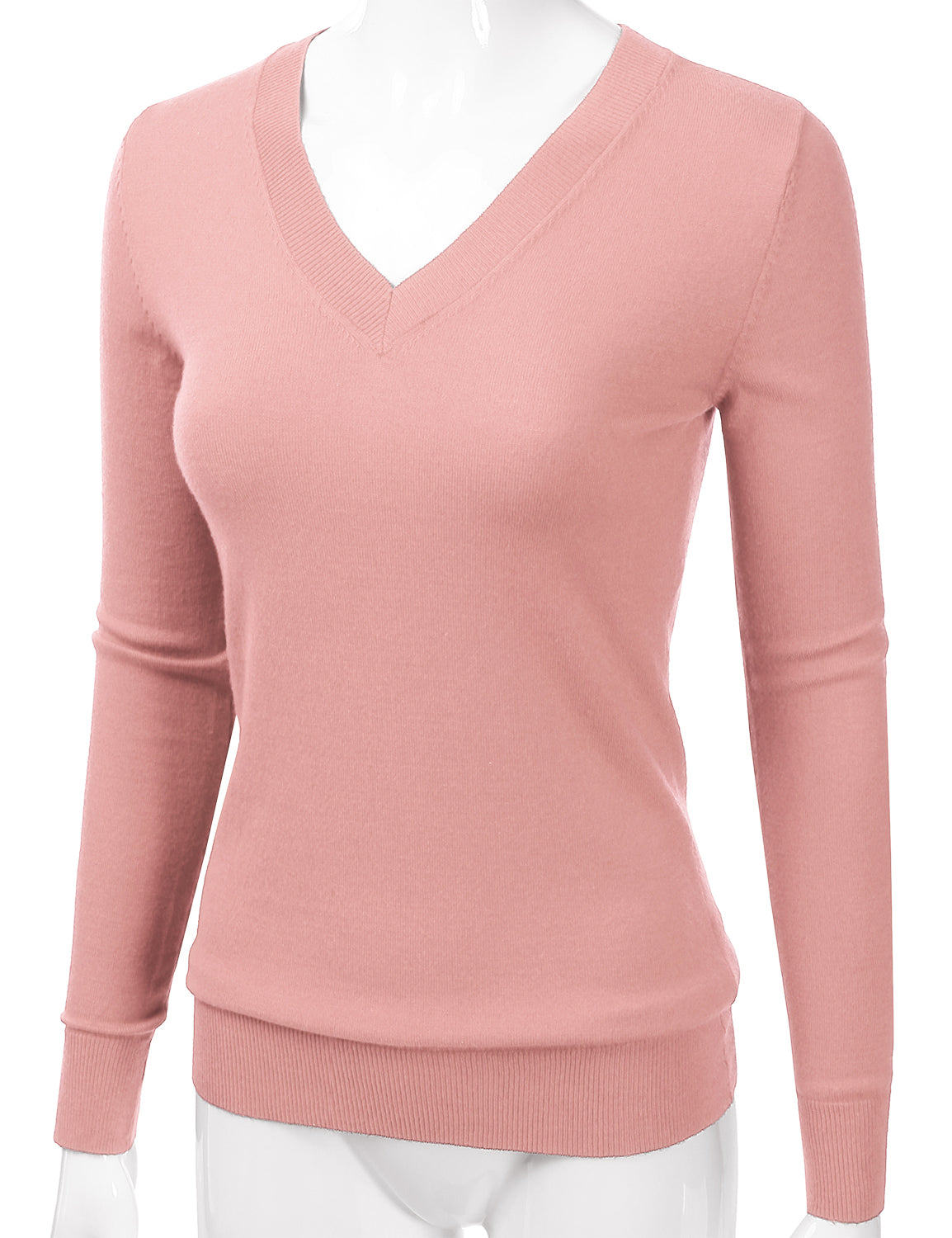 Women's Long Sleeve V-Neck Slim Fit Pullover Soft Knit Top Sweater (S-XL)