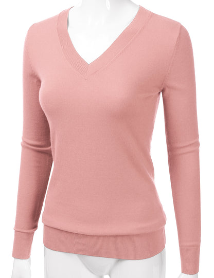Women's Long Sleeve V-Neck Slim Fit Pullover Soft Knit Top Sweater (S-XL)