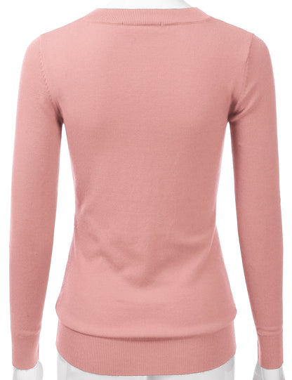 Women's Long Sleeve V-Neck Slim Fit Pullover Soft Knit Top Sweater (S-XL)