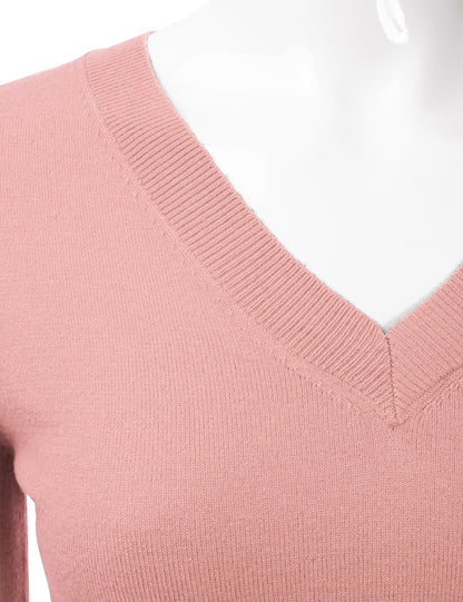 Women's Long Sleeve V-Neck Slim Fit Pullover Soft Knit Top Sweater (S-XL)