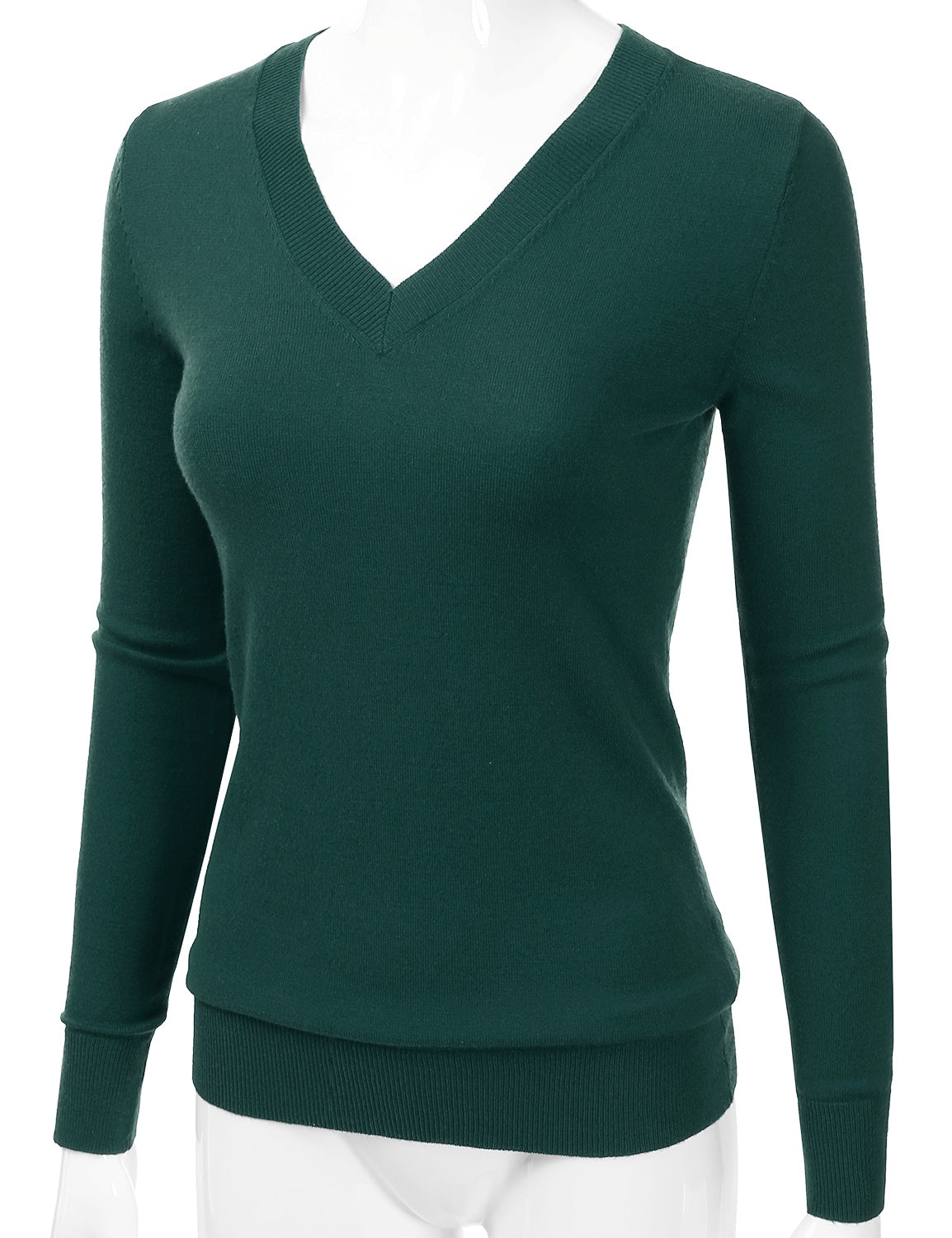 Women's Long Sleeve V-Neck Slim Fit Pullover Soft Knit Top Sweater (S-XL)