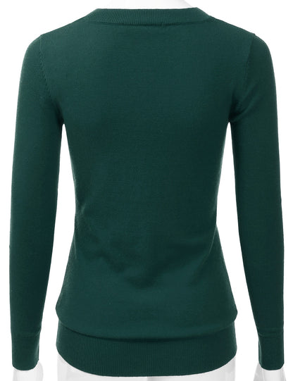 Women's Long Sleeve V-Neck Slim Fit Pullover Soft Knit Top Sweater (S-XL)