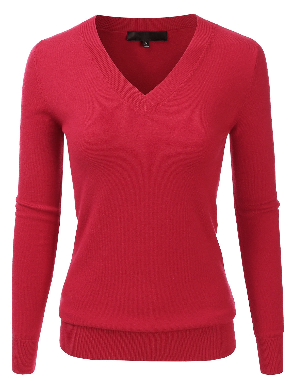 Women's Long Sleeve V-Neck Slim Fit Pullover Soft Knit Top Sweater (S-XL)