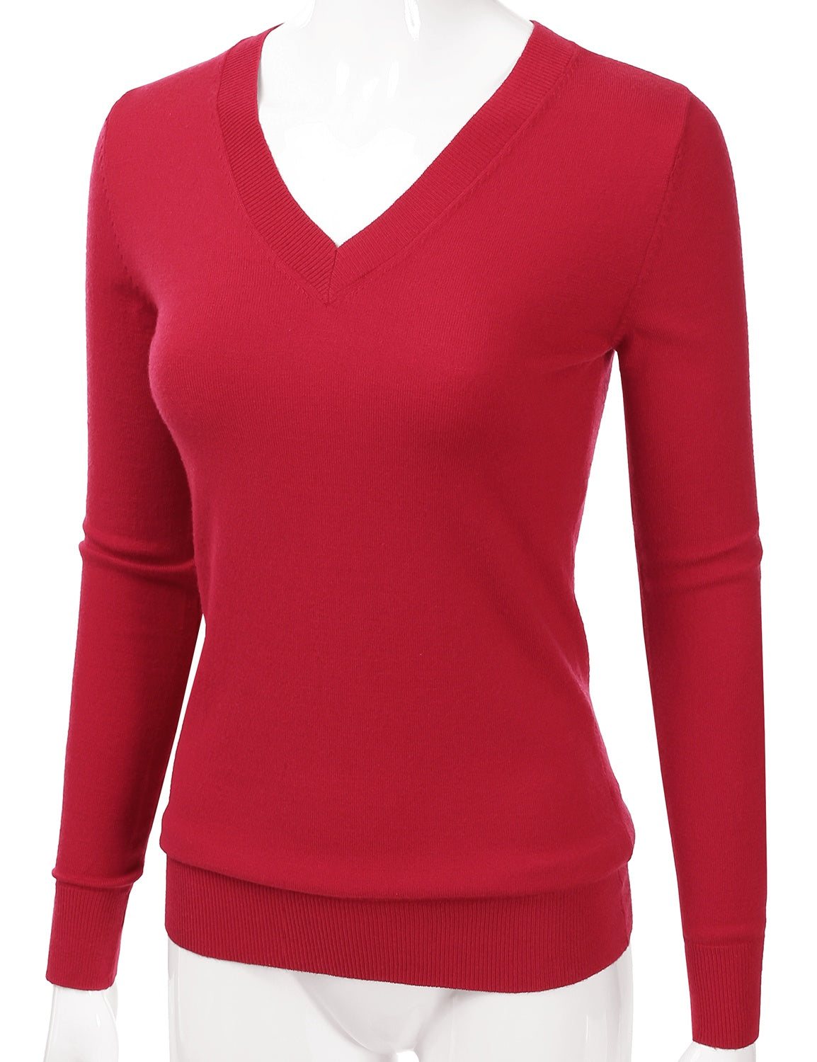 Women's Long Sleeve V-Neck Slim Fit Pullover Soft Knit Top Sweater (S-XL)