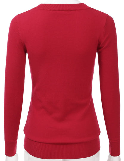 Women's Long Sleeve V-Neck Slim Fit Pullover Soft Knit Top Sweater (S-XL)