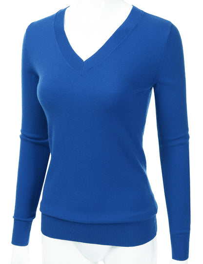 Women's Long Sleeve V-Neck Slim Fit Pullover Soft Knit Top Sweater (S-XL)