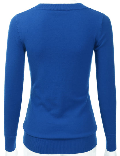 Women's Long Sleeve V-Neck Slim Fit Pullover Soft Knit Top Sweater (S-XL)