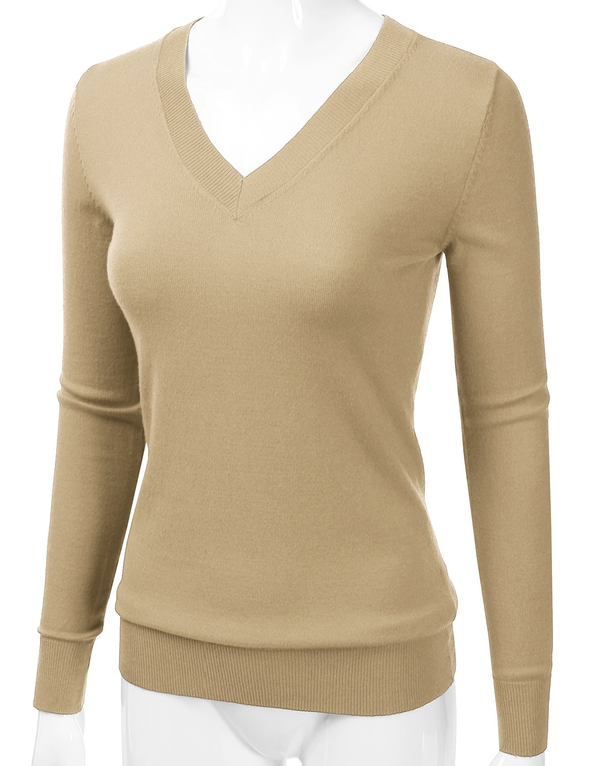 Women's Long Sleeve V-Neck Slim Fit Pullover Soft Knit Top Sweater (S-XL)