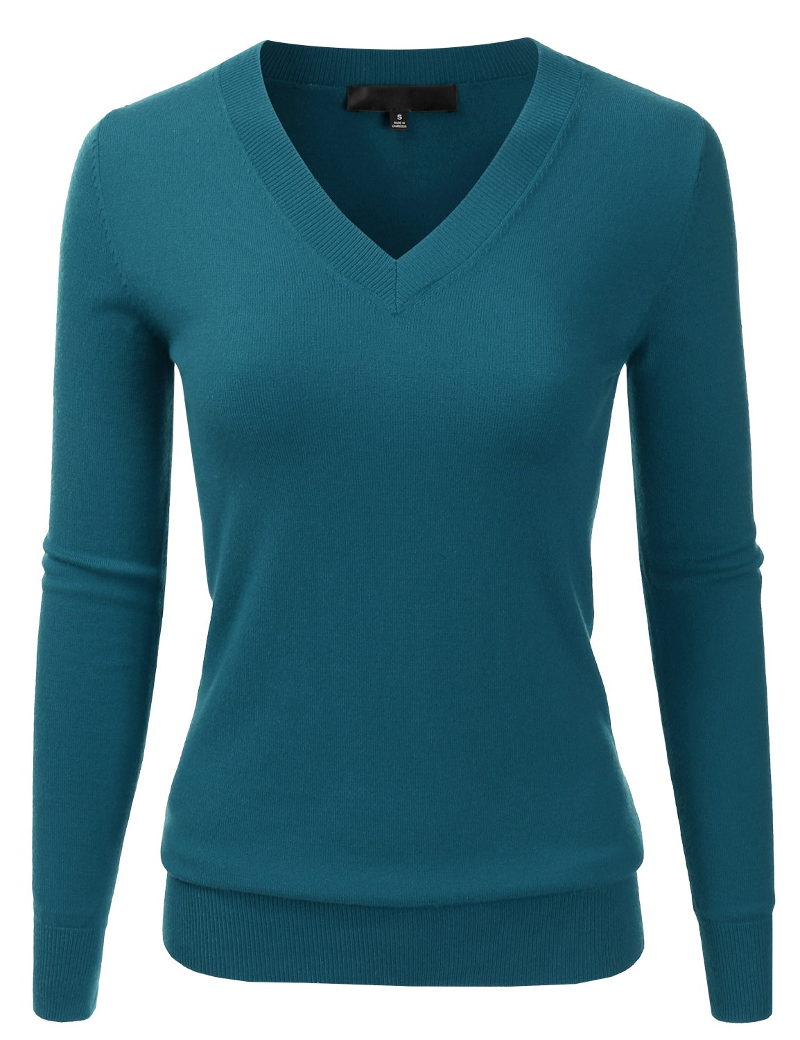 Women's Long Sleeve V-Neck Slim Fit Pullover Soft Knit Top Sweater (S-XL)