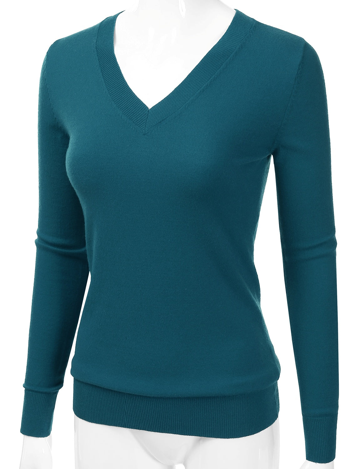 Women's Long Sleeve V-Neck Slim Fit Pullover Soft Knit Top Sweater (S-XL)