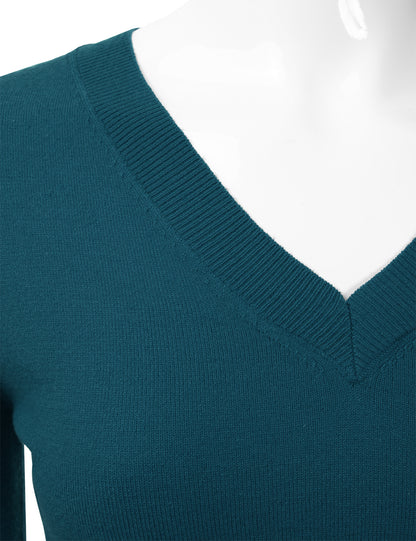 Women's Long Sleeve V-Neck Slim Fit Pullover Soft Knit Top Sweater (S-XL)