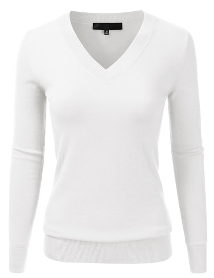 Women's Long Sleeve V-Neck Slim Fit Pullover Soft Knit Top Sweater (S-XL)