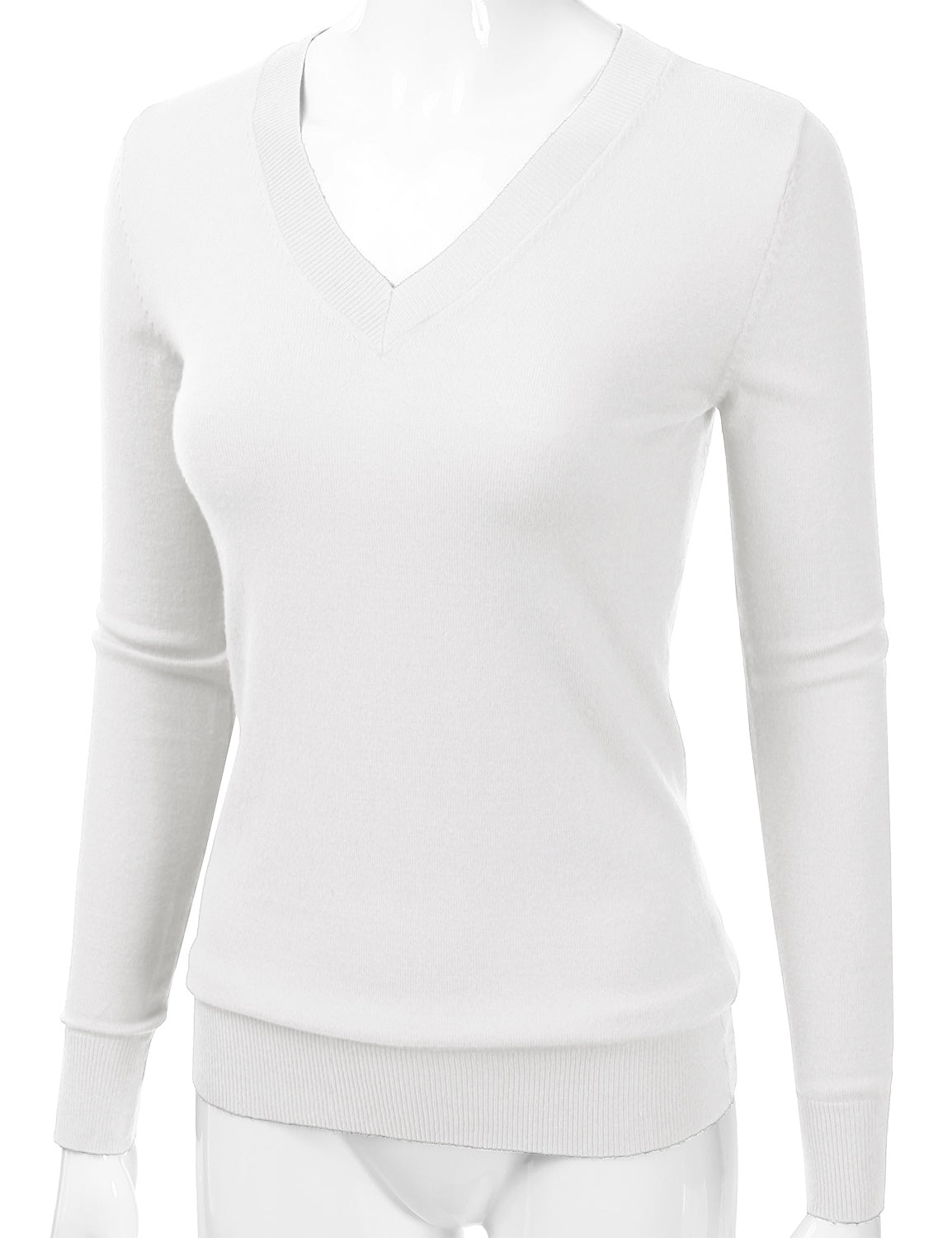 Women's Long Sleeve V-Neck Slim Fit Pullover Soft Knit Top Sweater (S-XL)