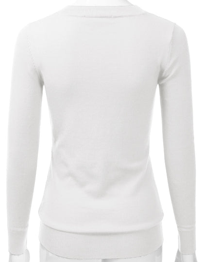Women's Long Sleeve V-Neck Slim Fit Pullover Soft Knit Top Sweater (S-XL)