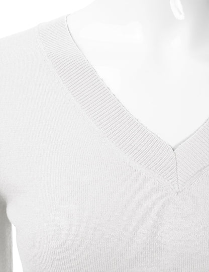 Women's Long Sleeve V-Neck Slim Fit Pullover Soft Knit Top Sweater (S-XL)