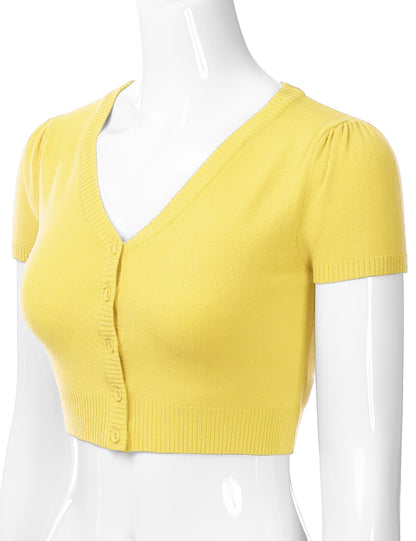 Women's Fitted V-Neck Bolero Shrug Cropped Short Sleeve Cardigan Sweater (S-3X)