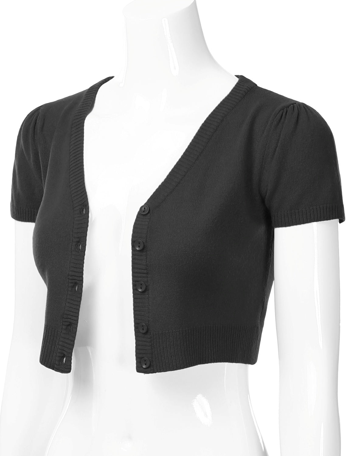 Women's Fitted V-Neck Bolero Shrug Cropped Short Sleeve Cardigan Sweater (S-3X)