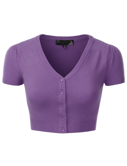Women's Fitted V-Neck Bolero Shrug Cropped Short Sleeve Cardigan Sweater (S-3X)