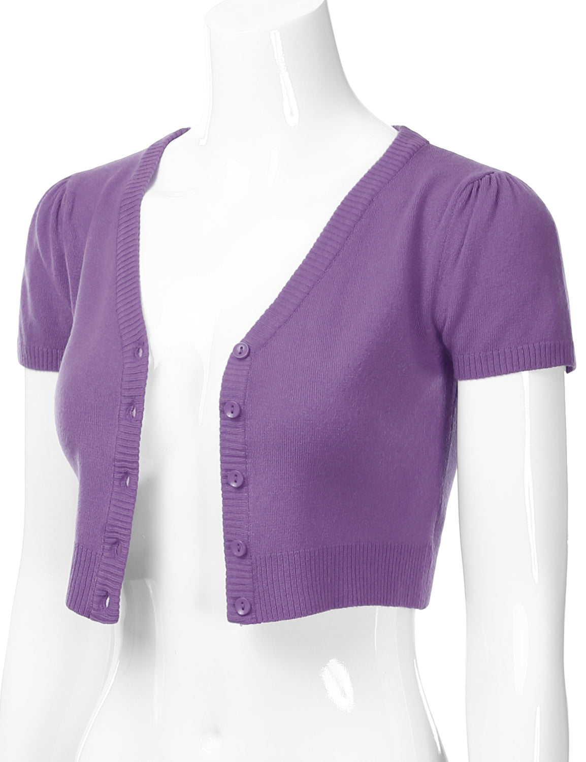 Women's Fitted V-Neck Bolero Shrug Cropped Short Sleeve Cardigan Sweater (S-3X)