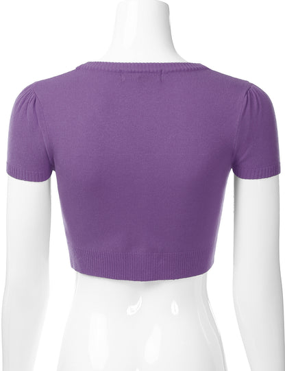 Women's Fitted V-Neck Bolero Shrug Cropped Short Sleeve Cardigan Sweater (S-3X)