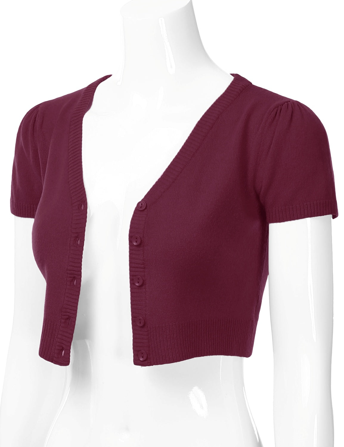 Women's Fitted V-Neck Bolero Shrug Cropped Short Sleeve Cardigan Sweater (S-3X)