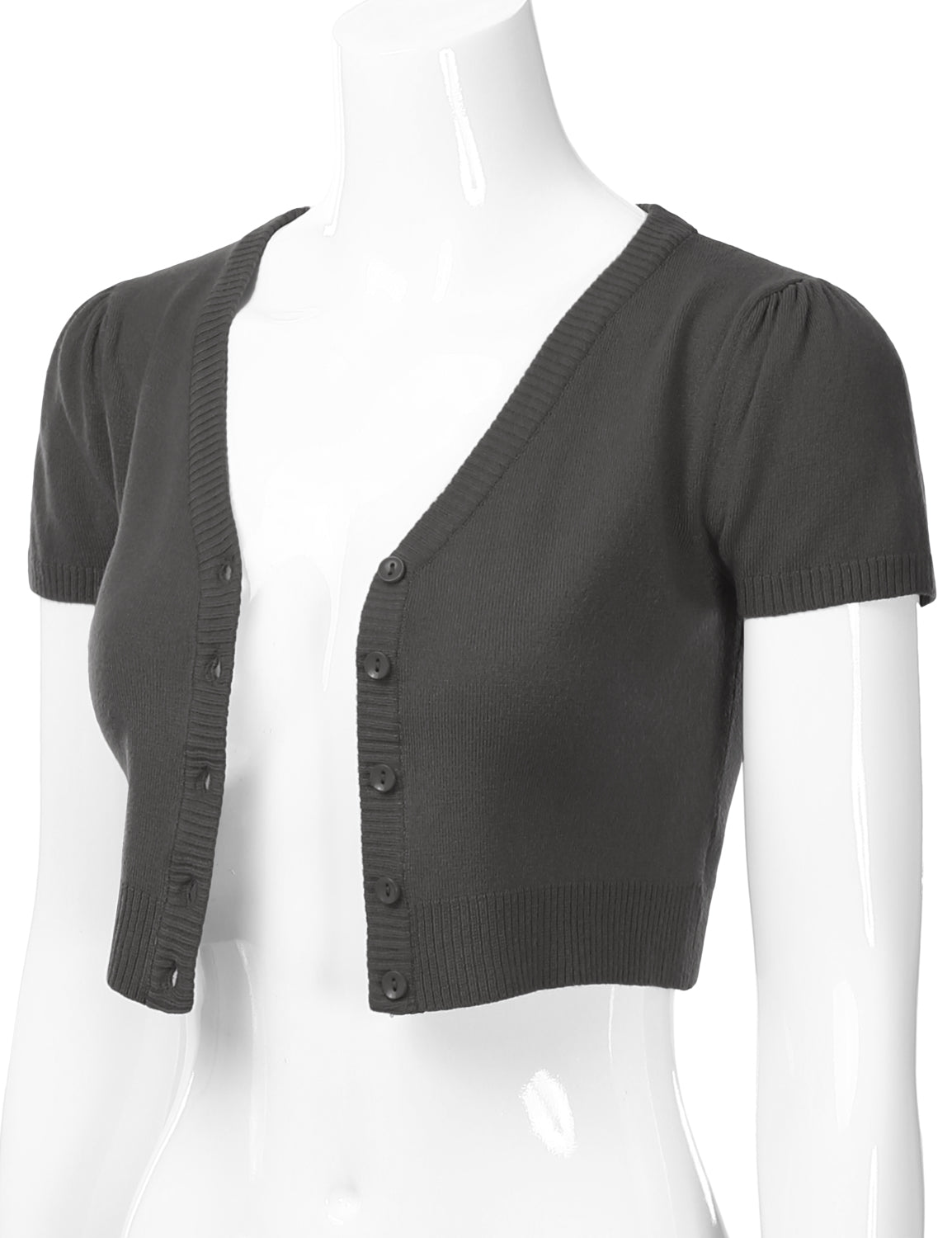 Women's Fitted V-Neck Bolero Shrug Cropped Short Sleeve Cardigan Sweater (S-3X)