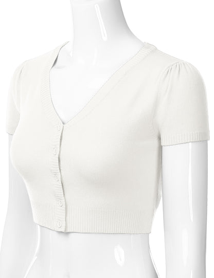 Women's Fitted V-Neck Bolero Shrug Cropped Short Sleeve Cardigan Sweater (S-3X)