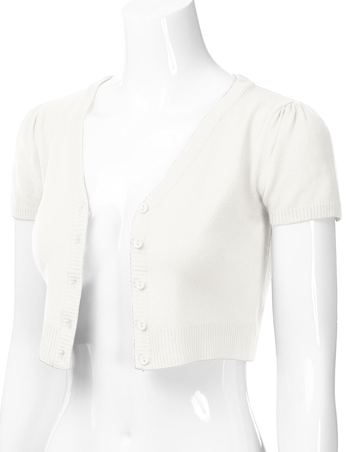 Women's Fitted V-Neck Bolero Shrug Cropped Short Sleeve Cardigan Sweater (S-3X)