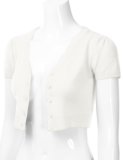 Women's Fitted V-Neck Bolero Shrug Cropped Short Sleeve Cardigan Sweater (S-3X)