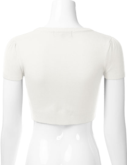 Women's Fitted V-Neck Bolero Shrug Cropped Short Sleeve Cardigan Sweater (S-3X)