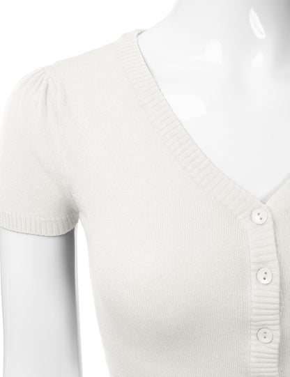 Women's Fitted V-Neck Bolero Shrug Cropped Short Sleeve Cardigan Sweater (S-3X)