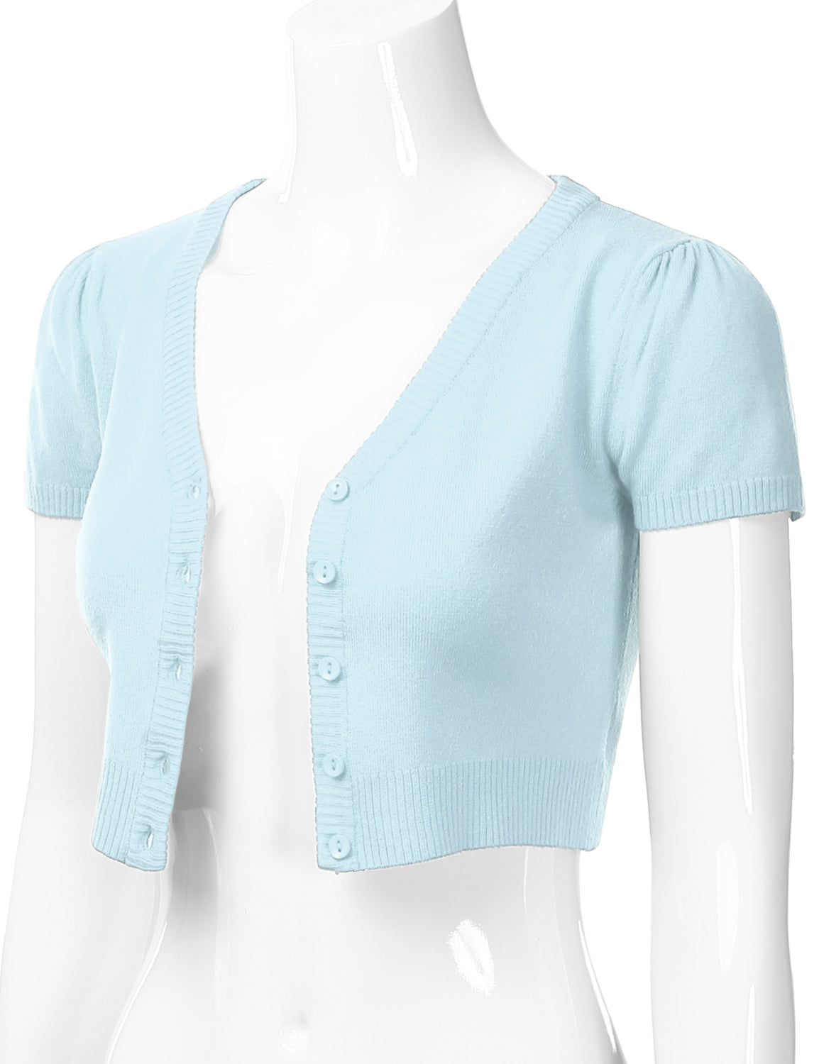 Women's Fitted V-Neck Bolero Shrug Cropped Short Sleeve Cardigan Sweater (S-3X)