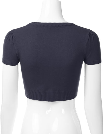 Women's Fitted V-Neck Bolero Shrug Cropped Short Sleeve Cardigan Sweater (S-3X)