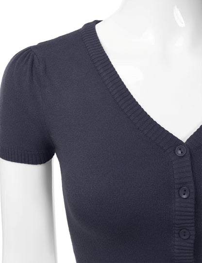Women's Fitted V-Neck Bolero Shrug Cropped Short Sleeve Cardigan Sweater (S-3X)