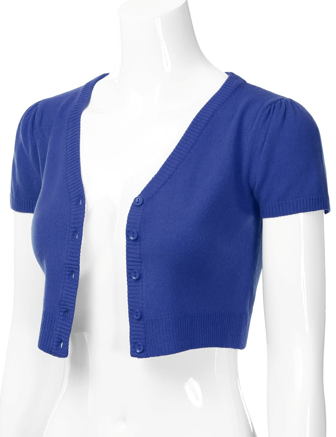 Women's Fitted V-Neck Bolero Shrug Cropped Short Sleeve Cardigan Sweater (S-3X)