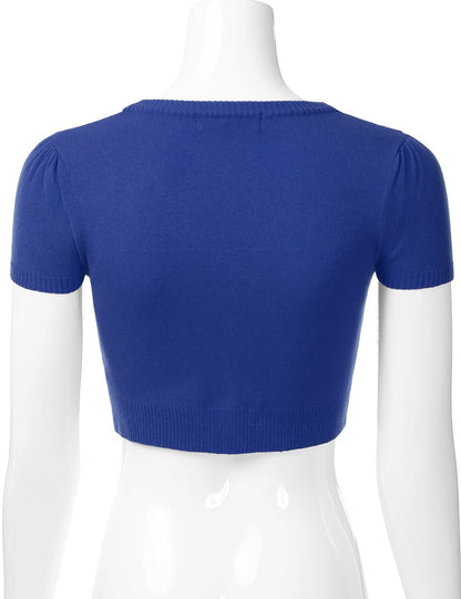 Women's Fitted V-Neck Bolero Shrug Cropped Short Sleeve Cardigan Sweater (S-3X)