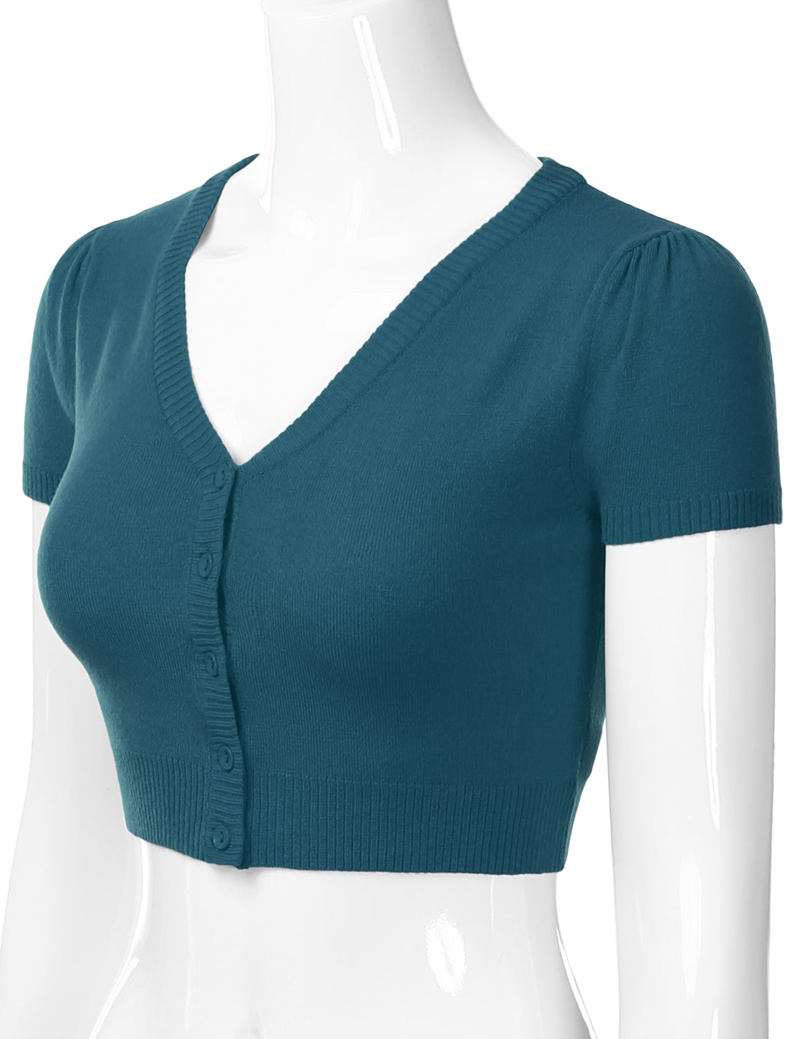 Women's Fitted V-Neck Bolero Shrug Cropped Short Sleeve Cardigan Sweater (S-3X)