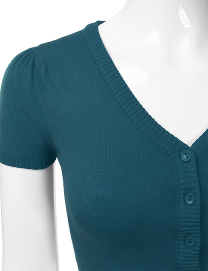 Women's Fitted V-Neck Bolero Shrug Cropped Short Sleeve Cardigan Sweater (S-3X)