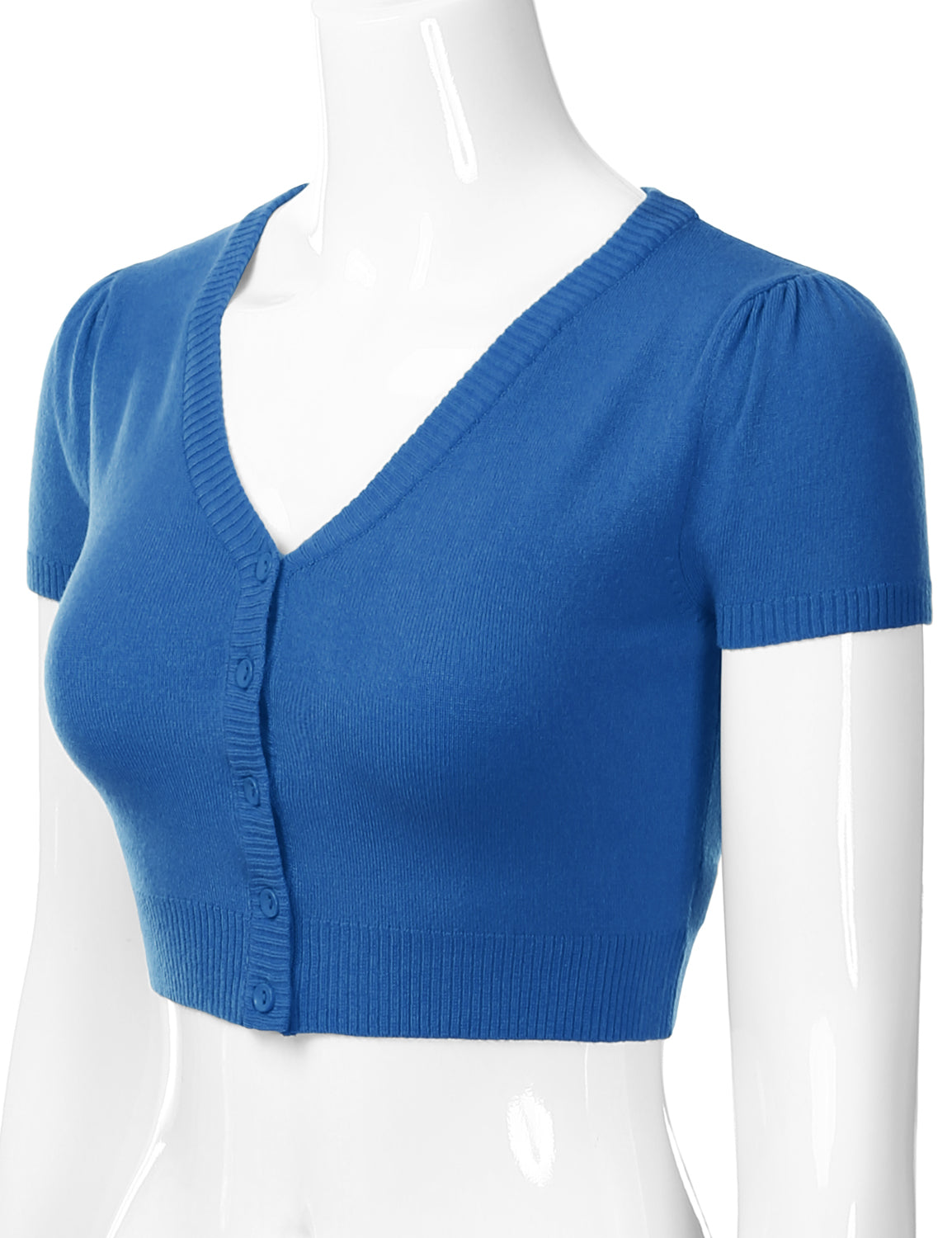 Women's Fitted V-Neck Bolero Shrug Cropped Short Sleeve Cardigan Sweater (S-3X)