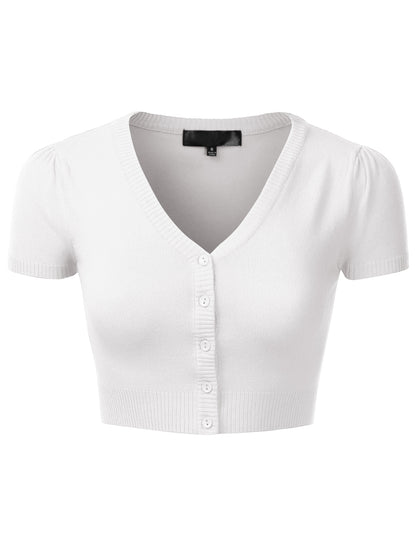Women's Fitted V-Neck Bolero Shrug Cropped Short Sleeve Cardigan Sweater (S-3X)
