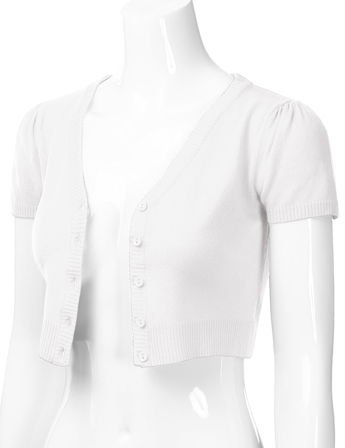 Women's Fitted V-Neck Bolero Shrug Cropped Short Sleeve Cardigan Sweater (S-3X)